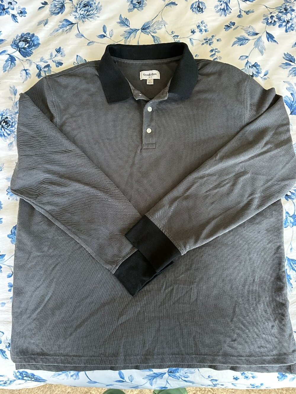 Goodfellow & Co Long Sleeve Polo Men's XL Gray Black Cotton Blend